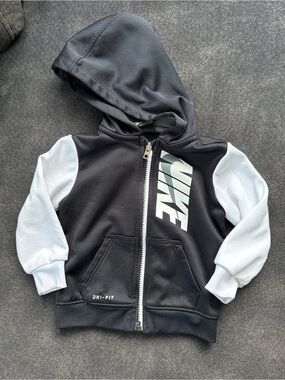 Nike Kids Black Hoodie with White Sleeves